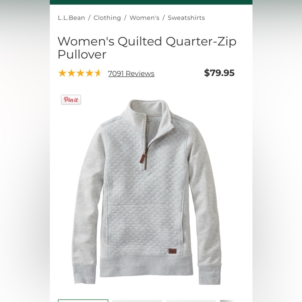L.L. Bean Women's Gray Quilted Pullover